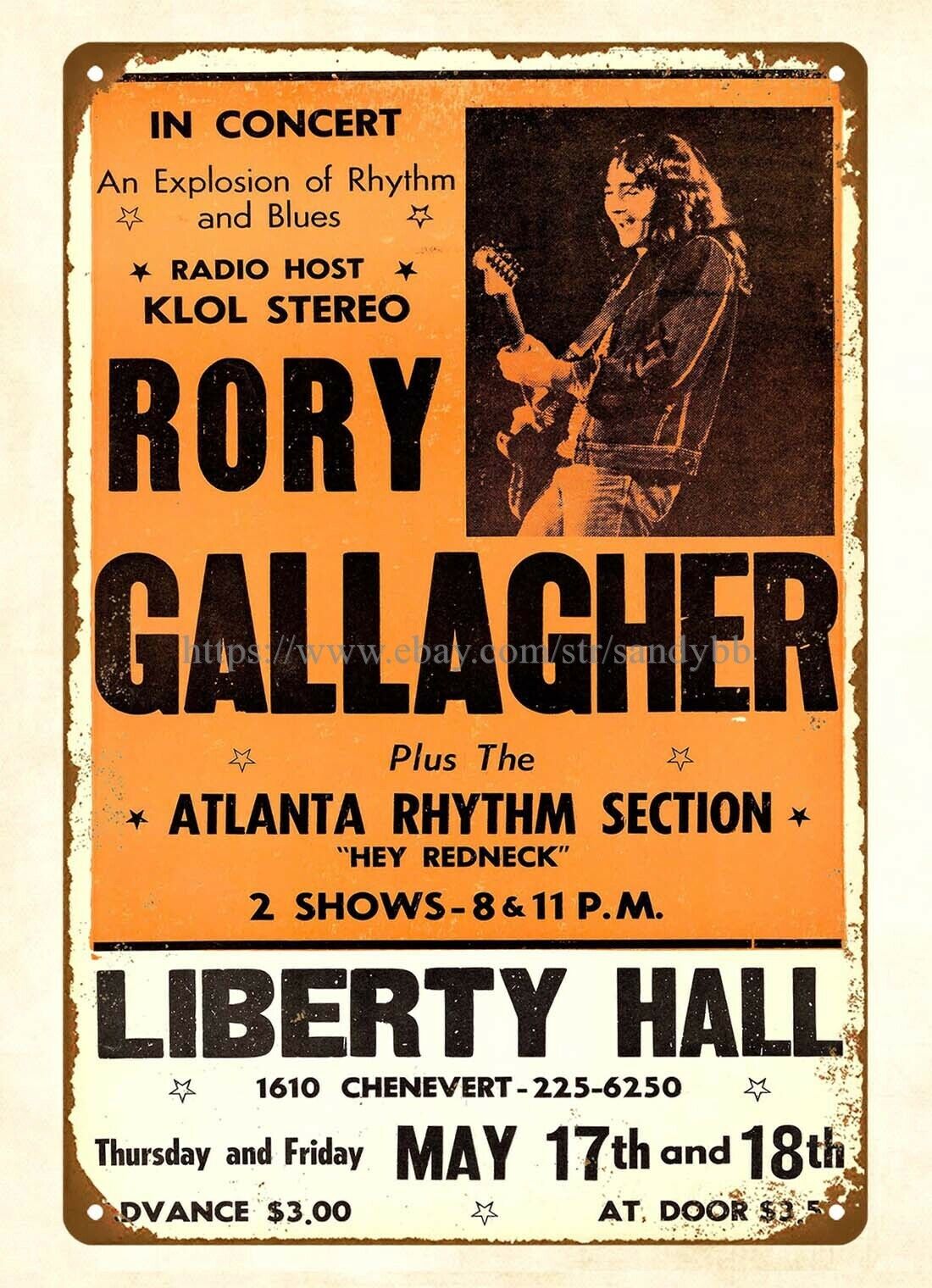1973 Rory Gallagher Liberty Hall Concert Poster metal tin sign wall furnishing