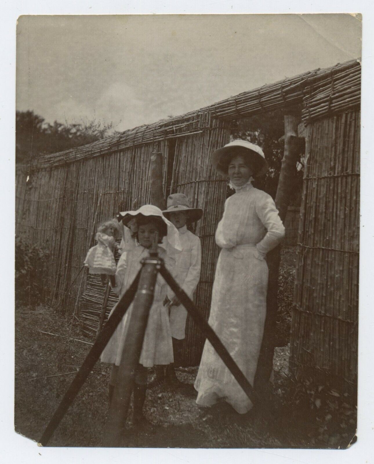 Edwardian Mother & Children in Summer Garden Antique Albumen Photograph C12