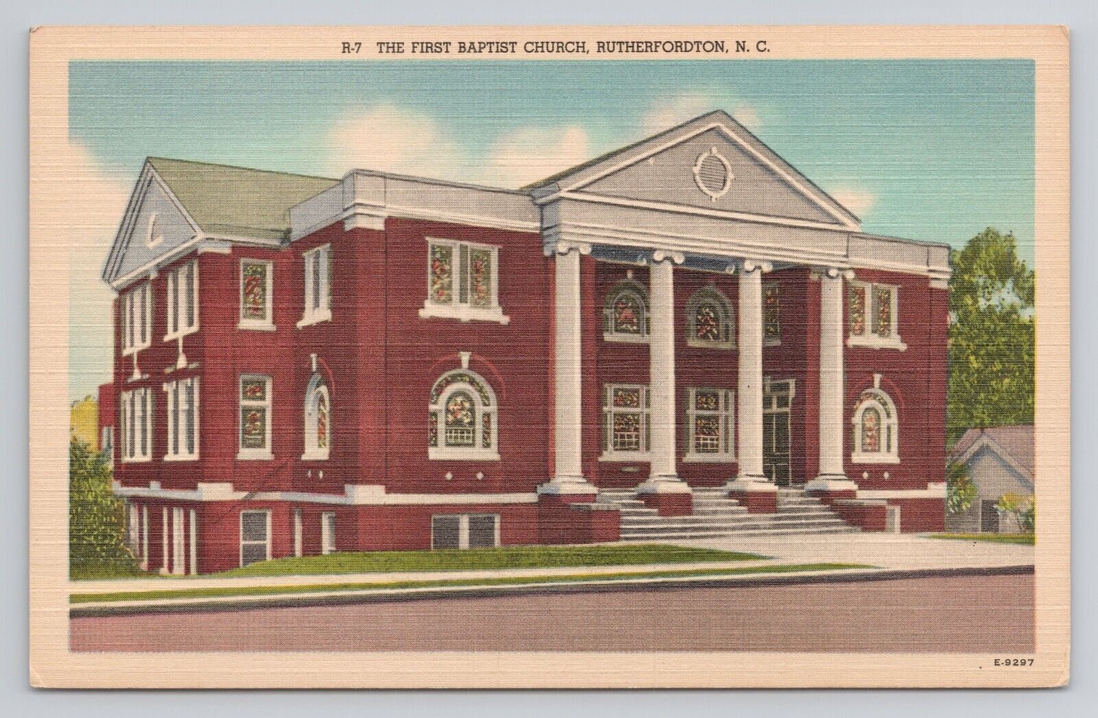 The First Baptist Church Rutherfordton NC Linen Postcard No 4492