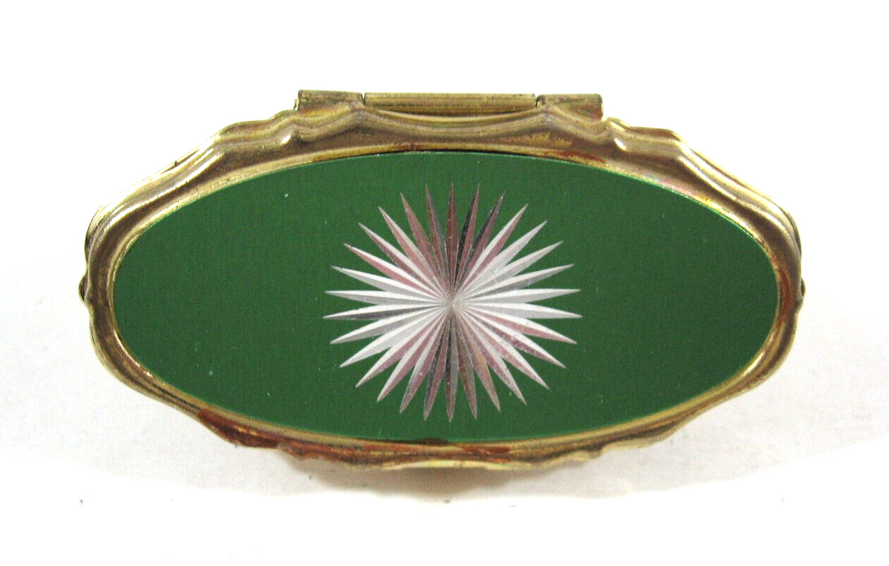 Vintage Diamond Cut Green Mon Image Flip Up Mirror Lipstick Holder Paris Present