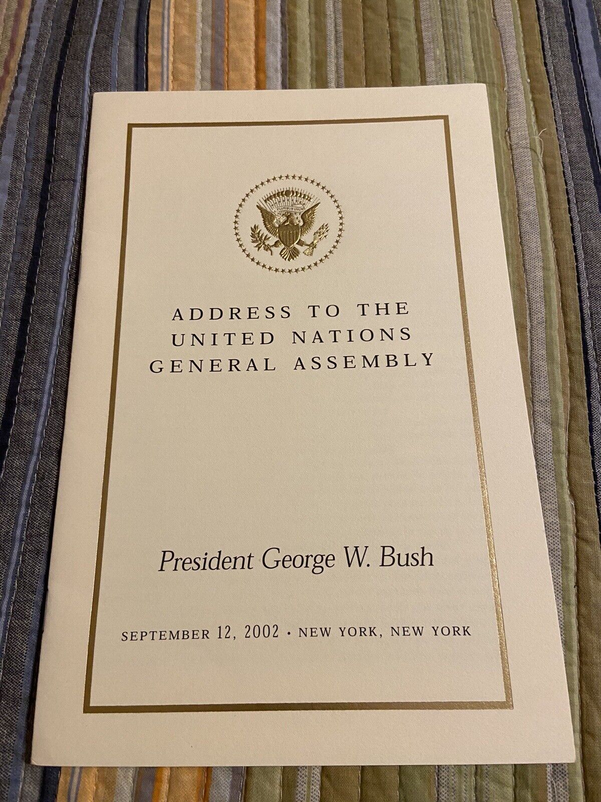 Rare VIP White House Booklet George W Bush Address To The United Nations 9/12/02