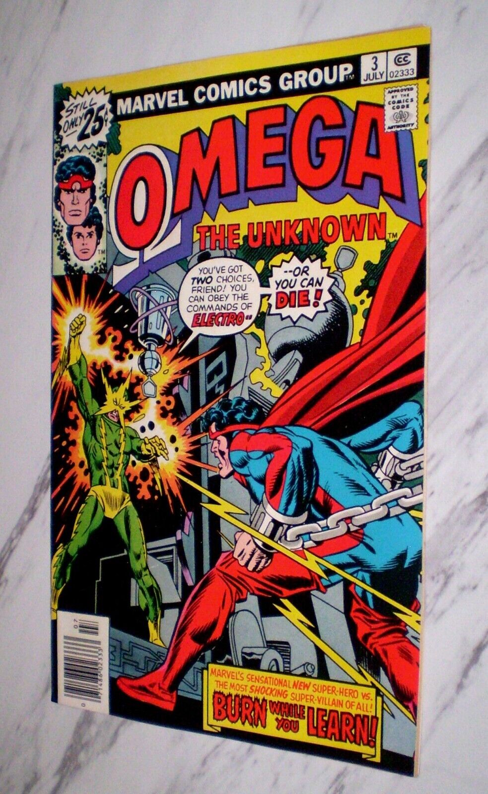 Omega the Unknown #3 NM+ 9.6 OW pages 1976 Marvel Electro apperance