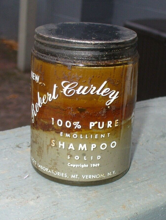 Old Vintage 1949 Robert Curley Emollient Shampoo Glass Jar Metal Lid Locks Labs