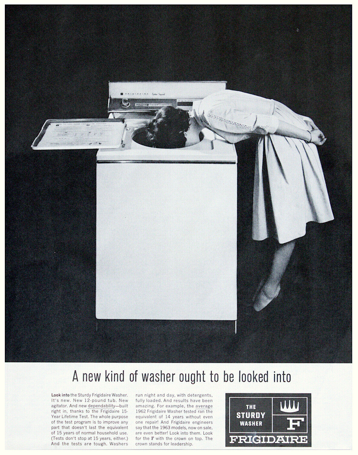 1962 FRIGIDAIRE Woman w/Head in WASHER Appliance Laundry Decor Vtg PRINT AD