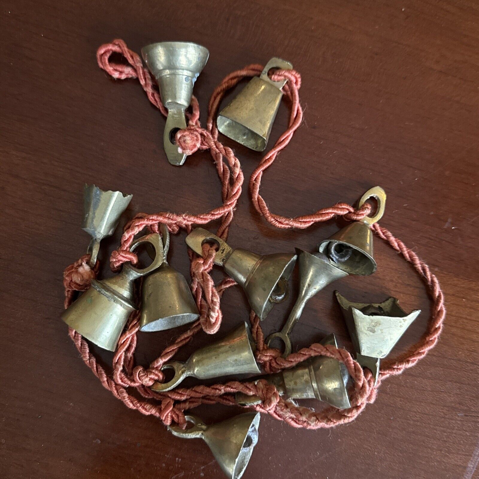 Wonderful Brass Bells of Sarna India  Set of 12 vintage bells 50” Long