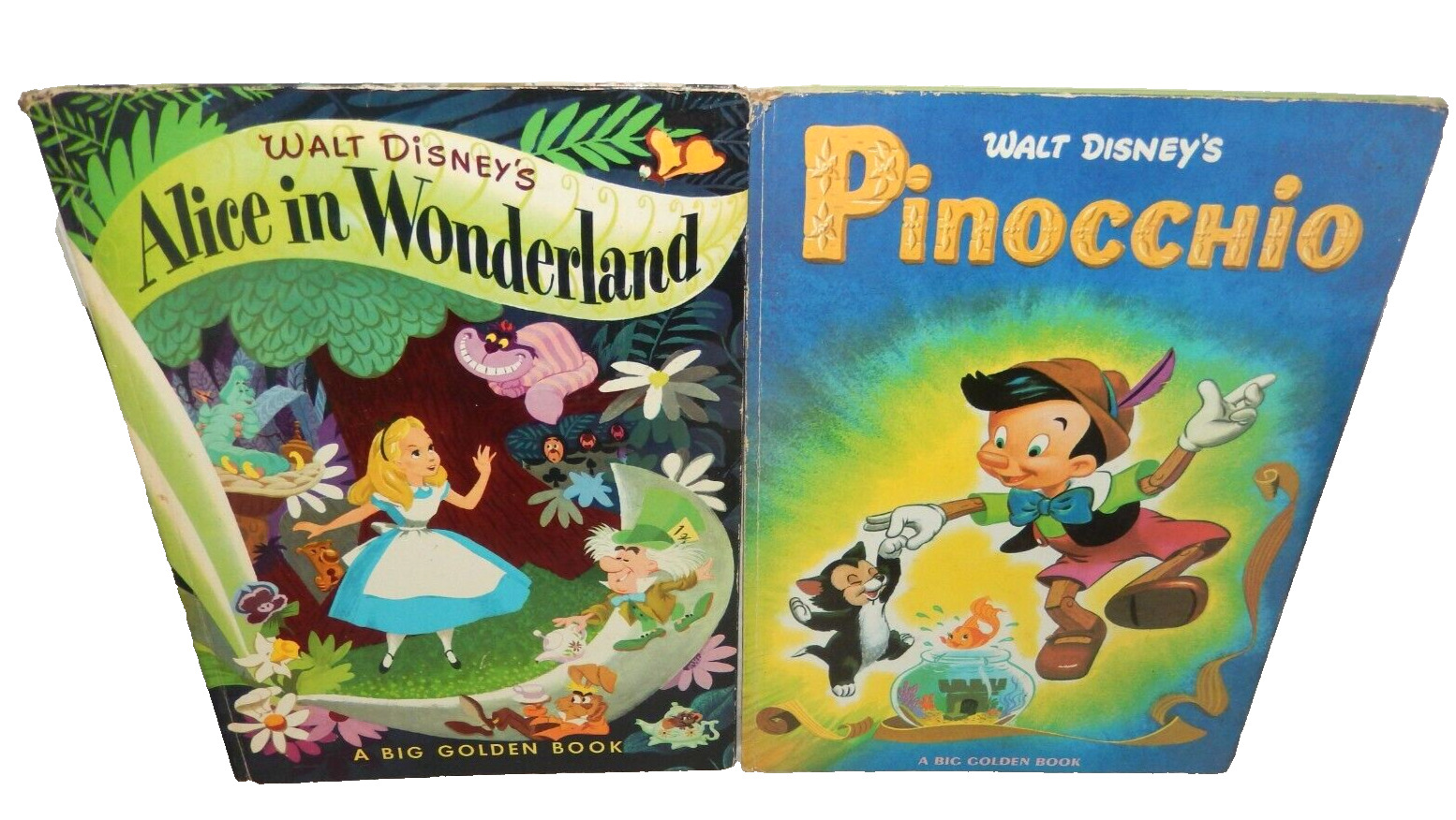 Vintage 1977 Walt Disney Alice In Wonderland & Pinocchio A Big Golden Book