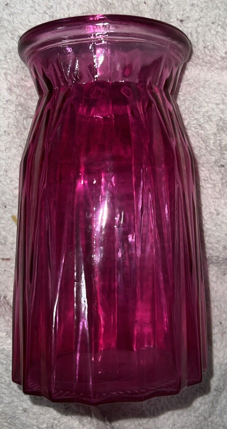 Mid Century Modern Vintage Pink Ribbed Glass Vase 6” In. Tall. Fluted. China
