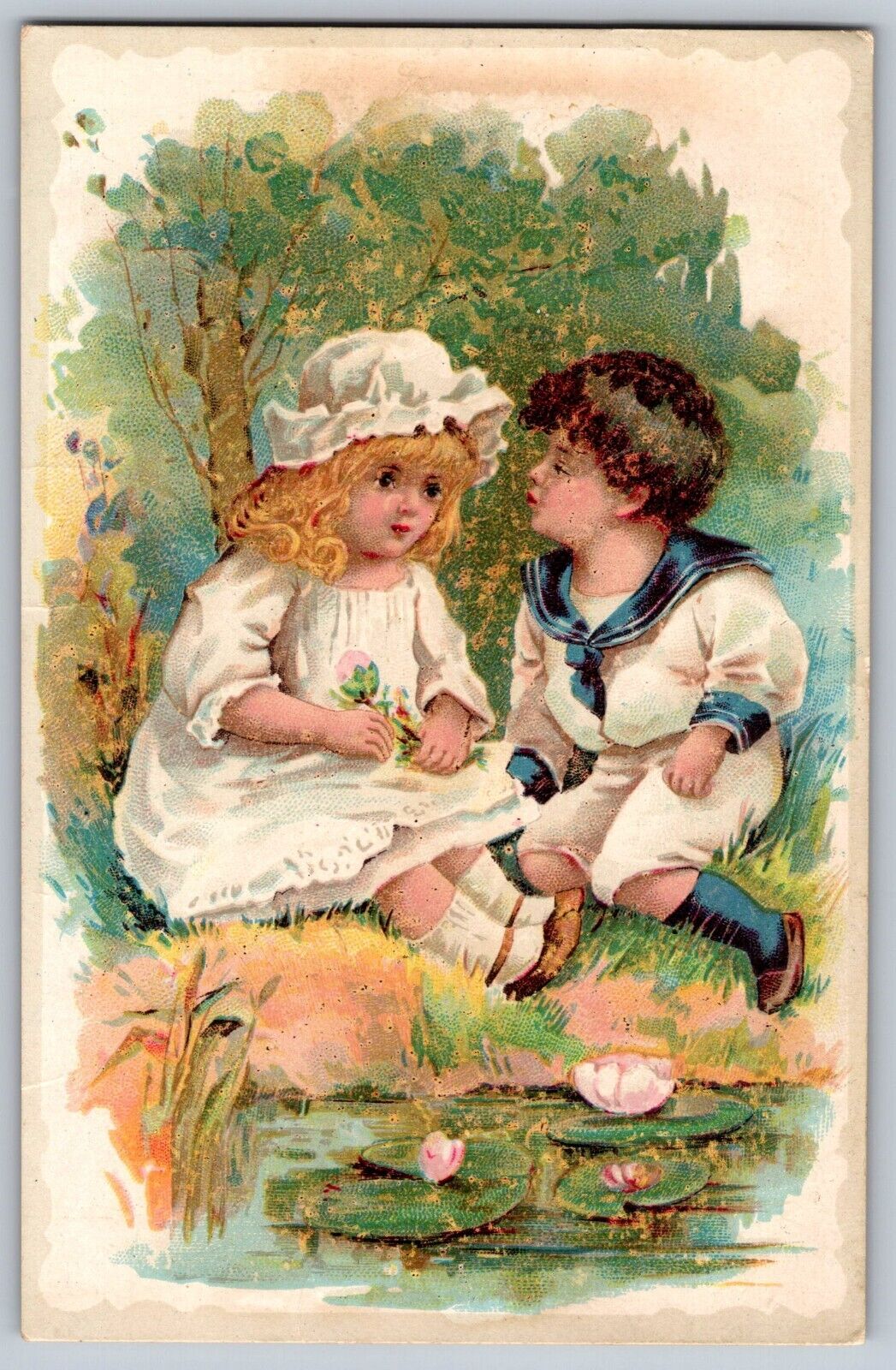 1899 Victorian Children Illustration Trade Card - Vintage Collectible Blank Card