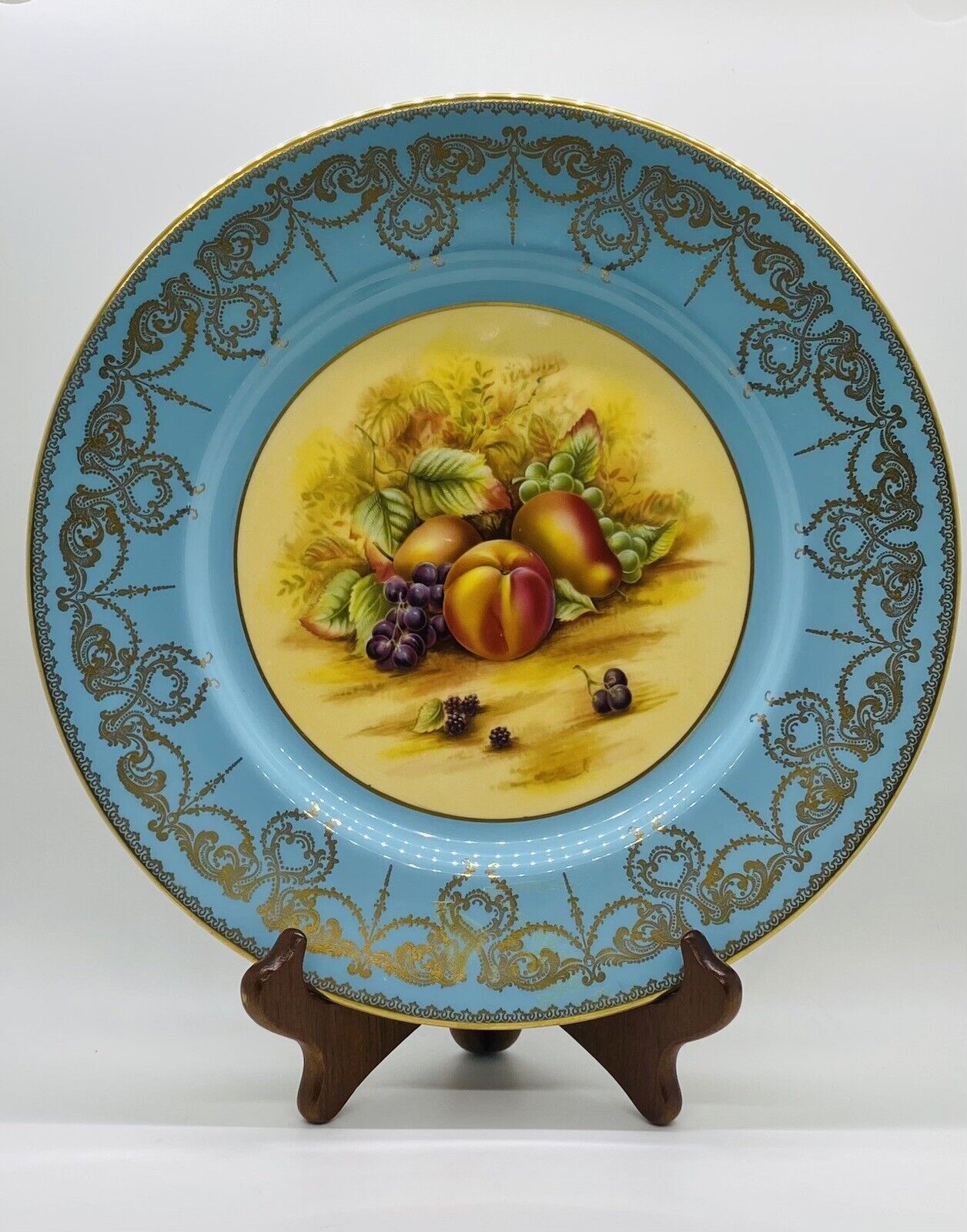 Vintage Aynsley Orchard Gold Turquoise Blue Dinner Plate 10.5\