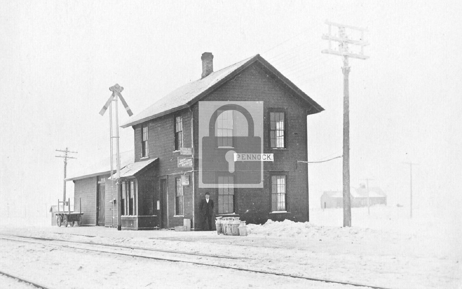 Railroad Train Station Depot Pennock Minnesota MN Reprint Postcard