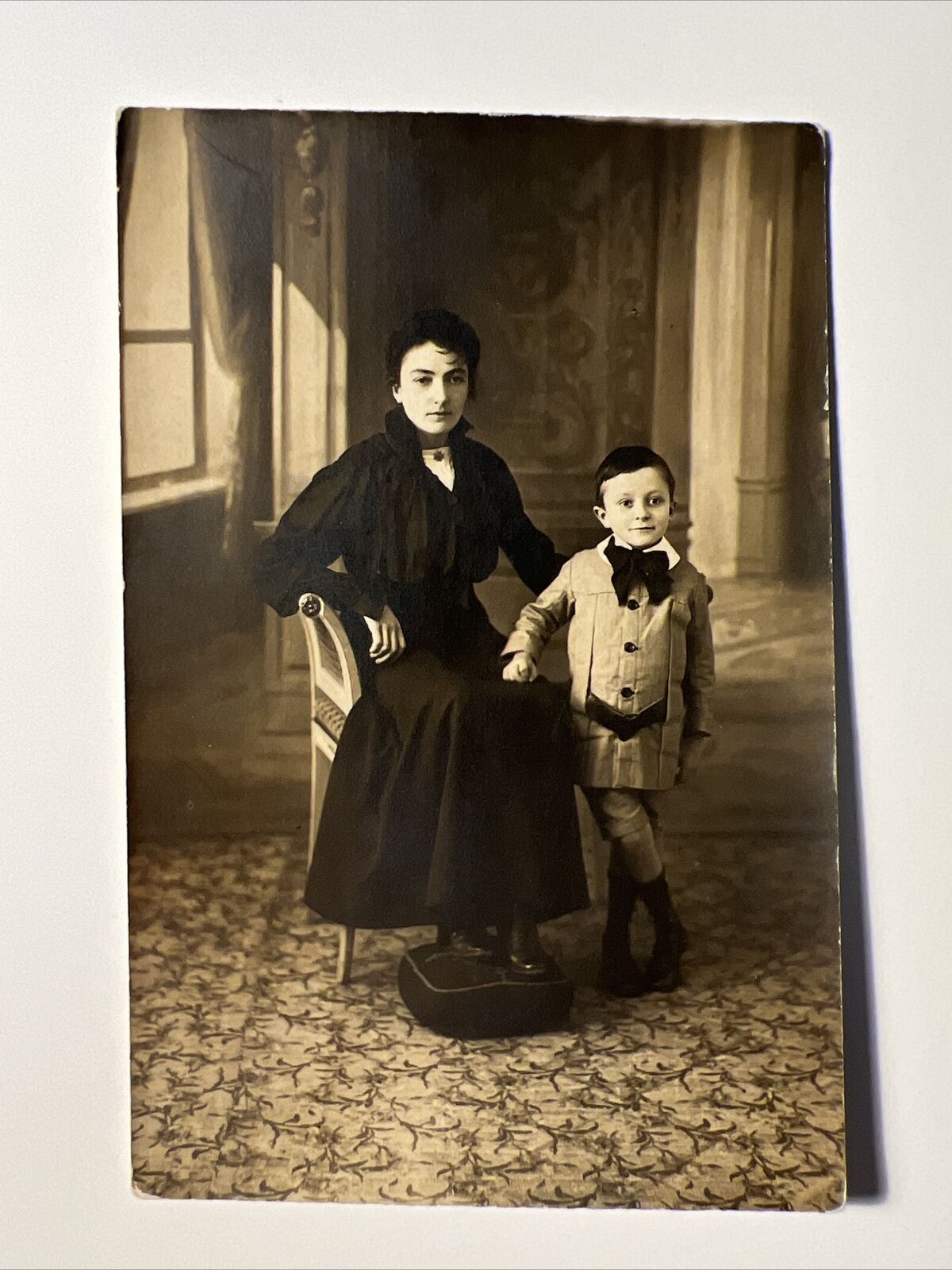Fancy Mother and Son RPPC Real Photo Postcard France 1910s