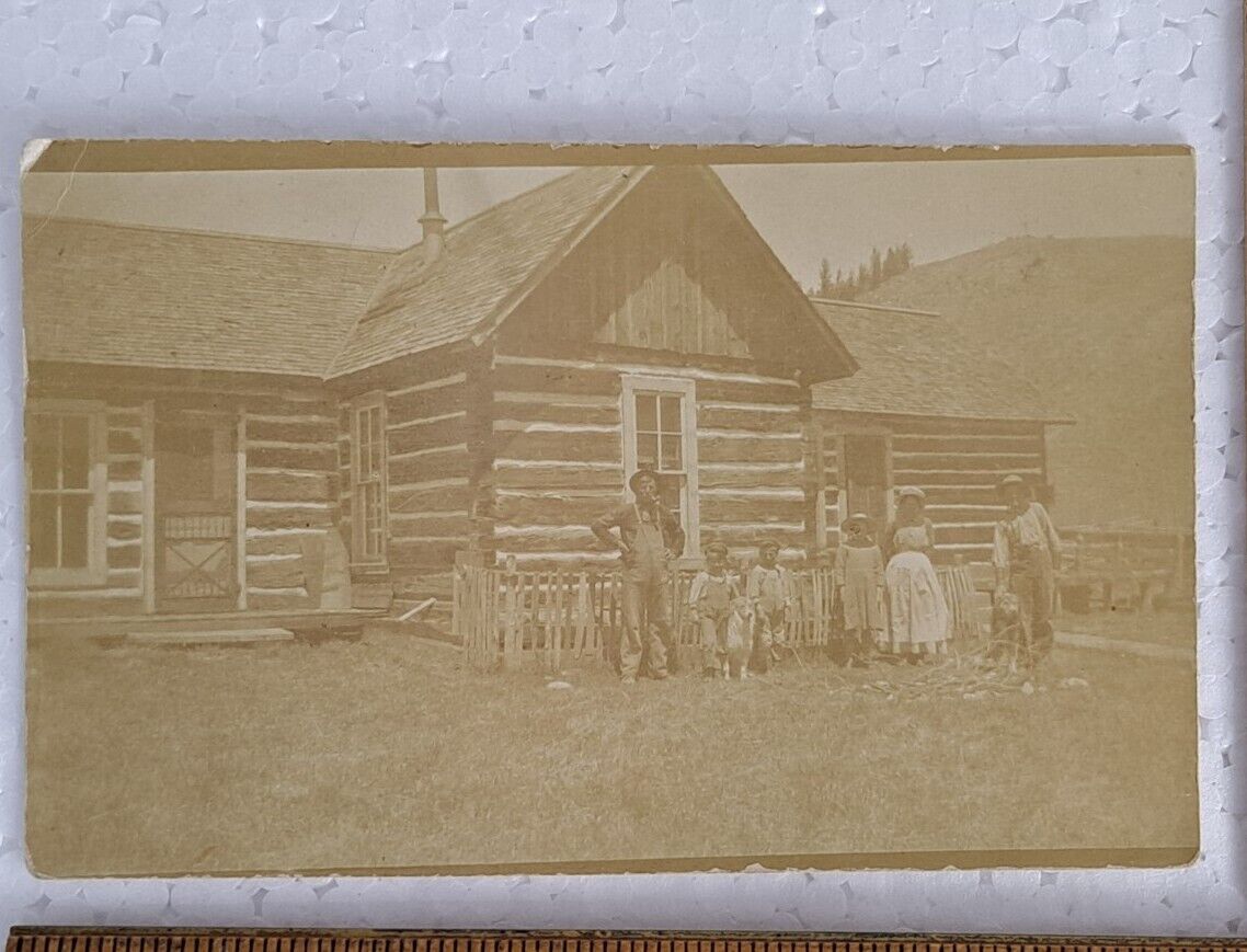 Antique RPPC Real Photo Postcard Family In Front Of House Faded Photo