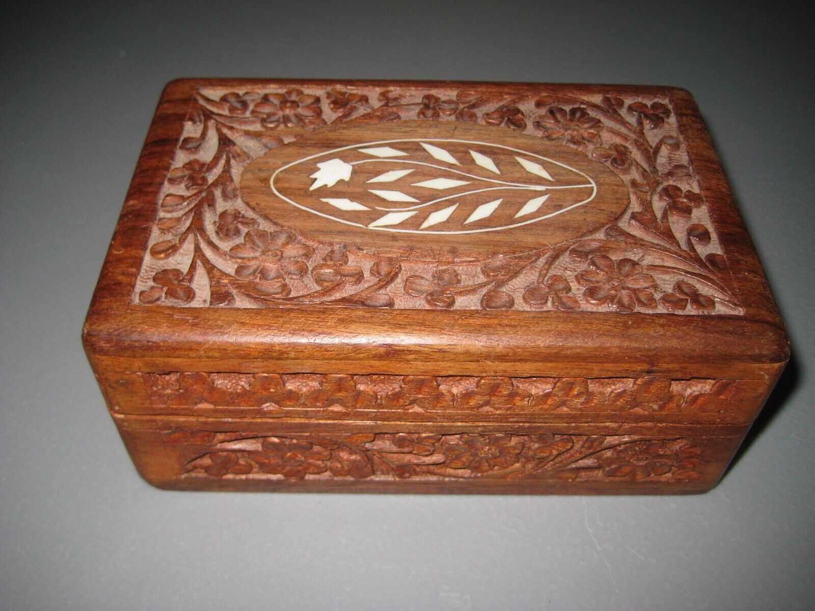 Vtg. Hand Carved Wood Trinket Box