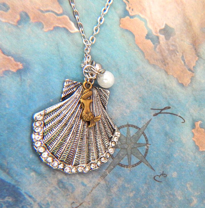 Mermaid Necklace Silver Pendant Jewelry Handmade Shell Chain Mermaid Core Gold
