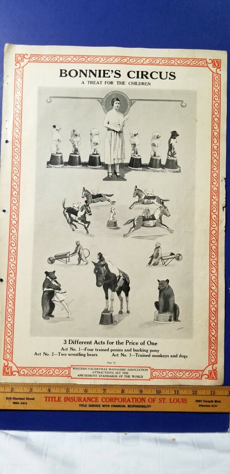 Antique 1926 Vaudeville Act Poster BONNIE'S CIRCUS Animal Act Dog Bear Monkey B6