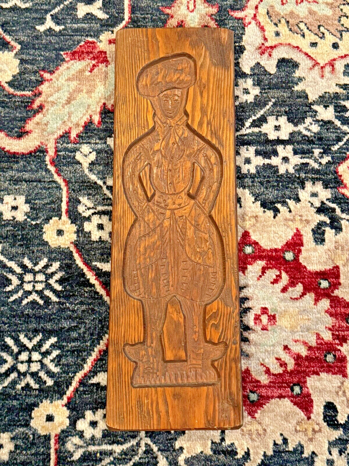 Antique 1800s Wooden Hand Carved Springerle Cookie Board Press Stamp of Baker