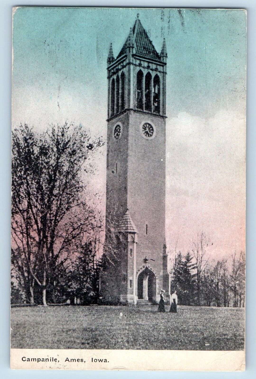 Ames Iowa Postcard Campanile Exterior Building Tower View 1909 Vintage Antique
