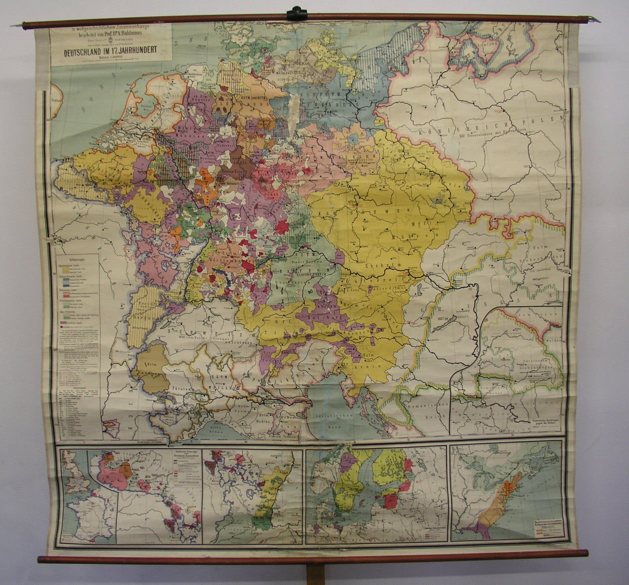 Schul-Wandkarte Old School Map Gaebler Leipz Germany 17.Jh 198x194 ~ 1920