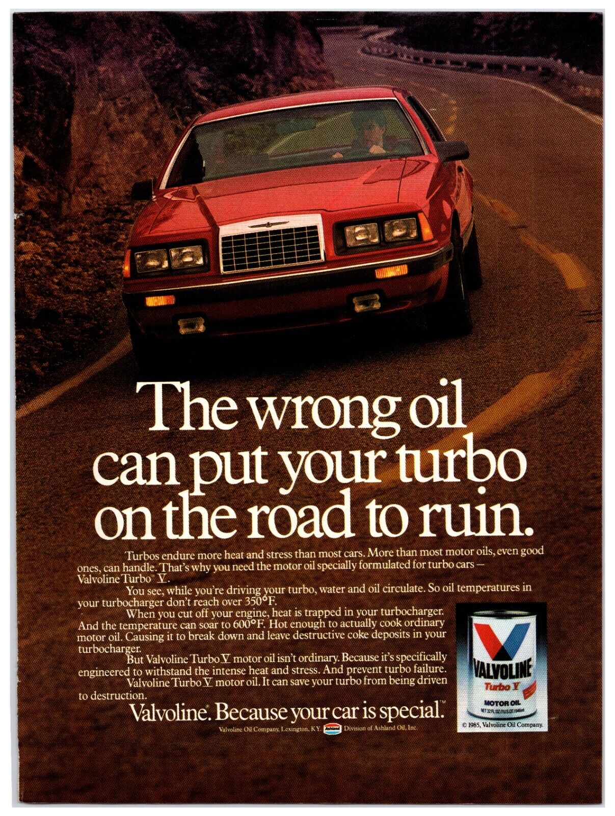 Original 1985 Valvoline Oil - Original Print Ad (8x11) *Vintage Advertisement*