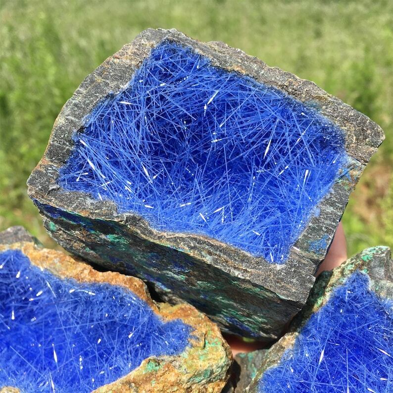 Chessylite Blue Linarite Goethite Needle Magnesite Geometry Rock Reiki Heal
