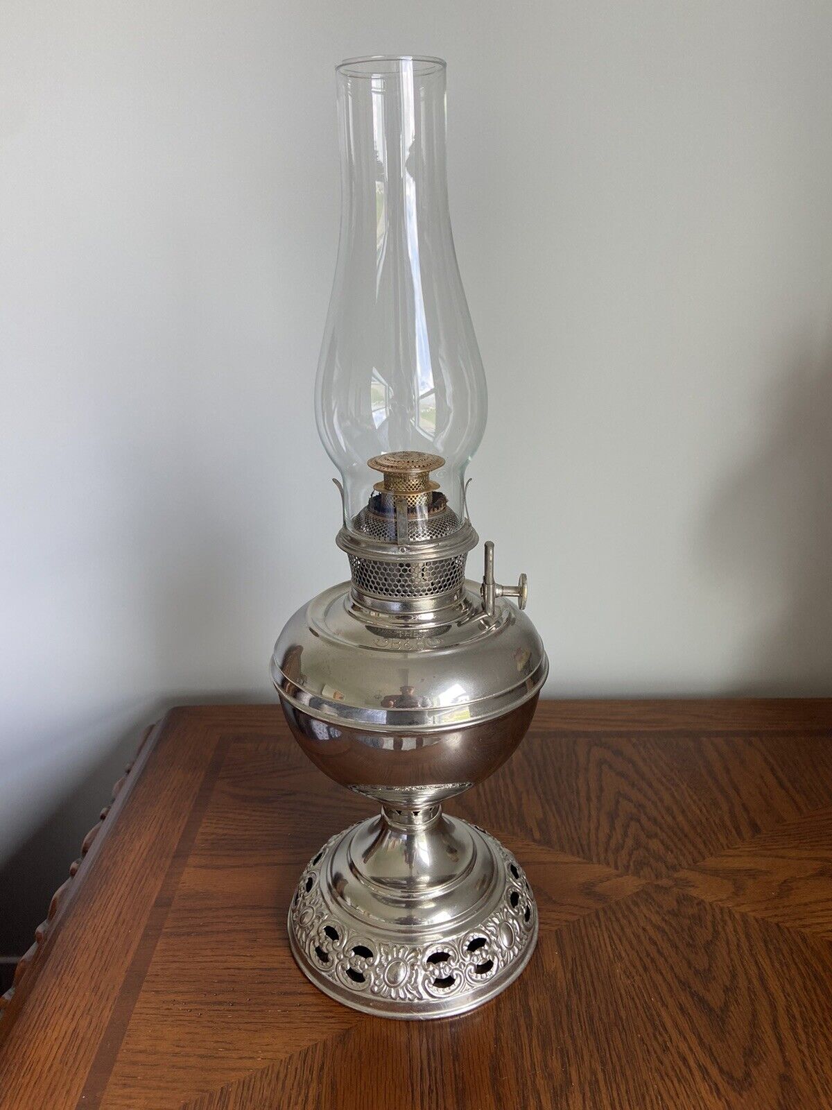 Antique 1890's B&H Nickel Plated Oil Lamp, Bradley Hubbard, Miller