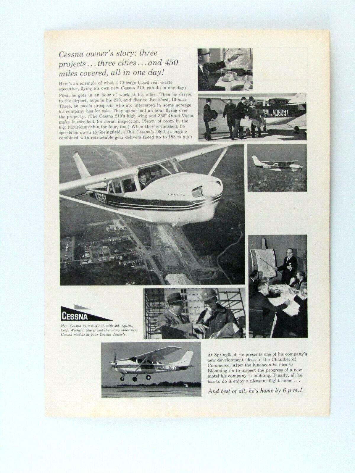 1962 Cessna 210 Vintage 3 Cities Original Print Ad 8.5 x 11\