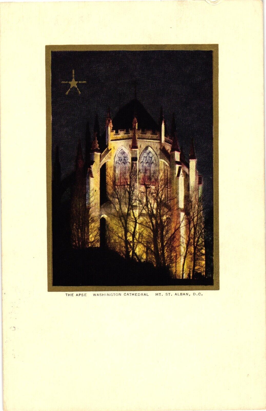 The Apse at Night Washington Cathedral Washington DC Divided Postcard 1910s-20s