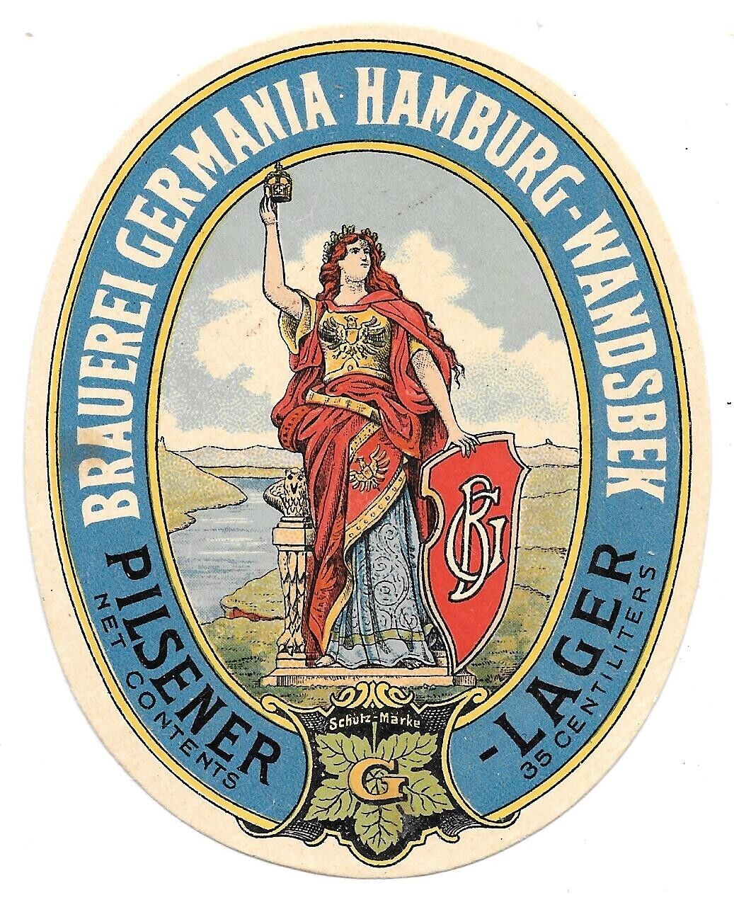 old Beerlabel Germania Brauerei Hamburg Germany from 1910