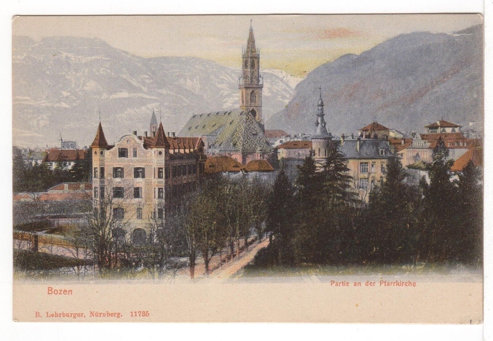 Bozen ITALY Antique Postcard Partie an der Ptarrkirche