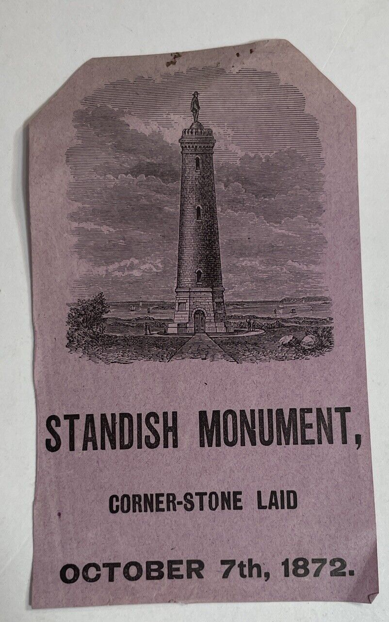 Rare 1872 STANDISH MONUMENT DUXBURY Paper Note/Pass