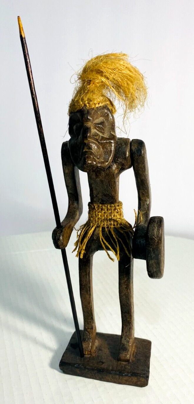 Rare & Old Primitive Java Warrior Wooden Carving and Jute Tribal Sculpture 10