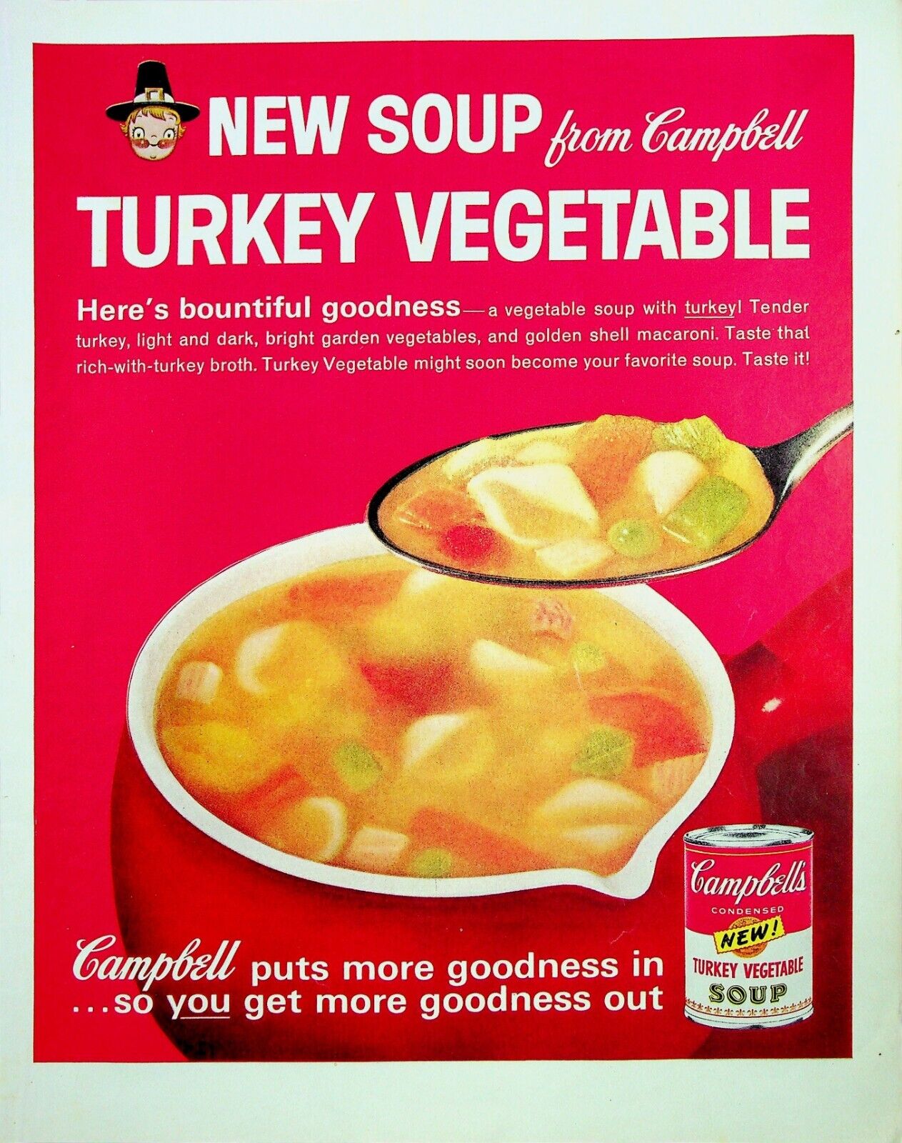 Campbells Turkey Vegetable Soup Bowl & Can Vintage Print Ad 1963