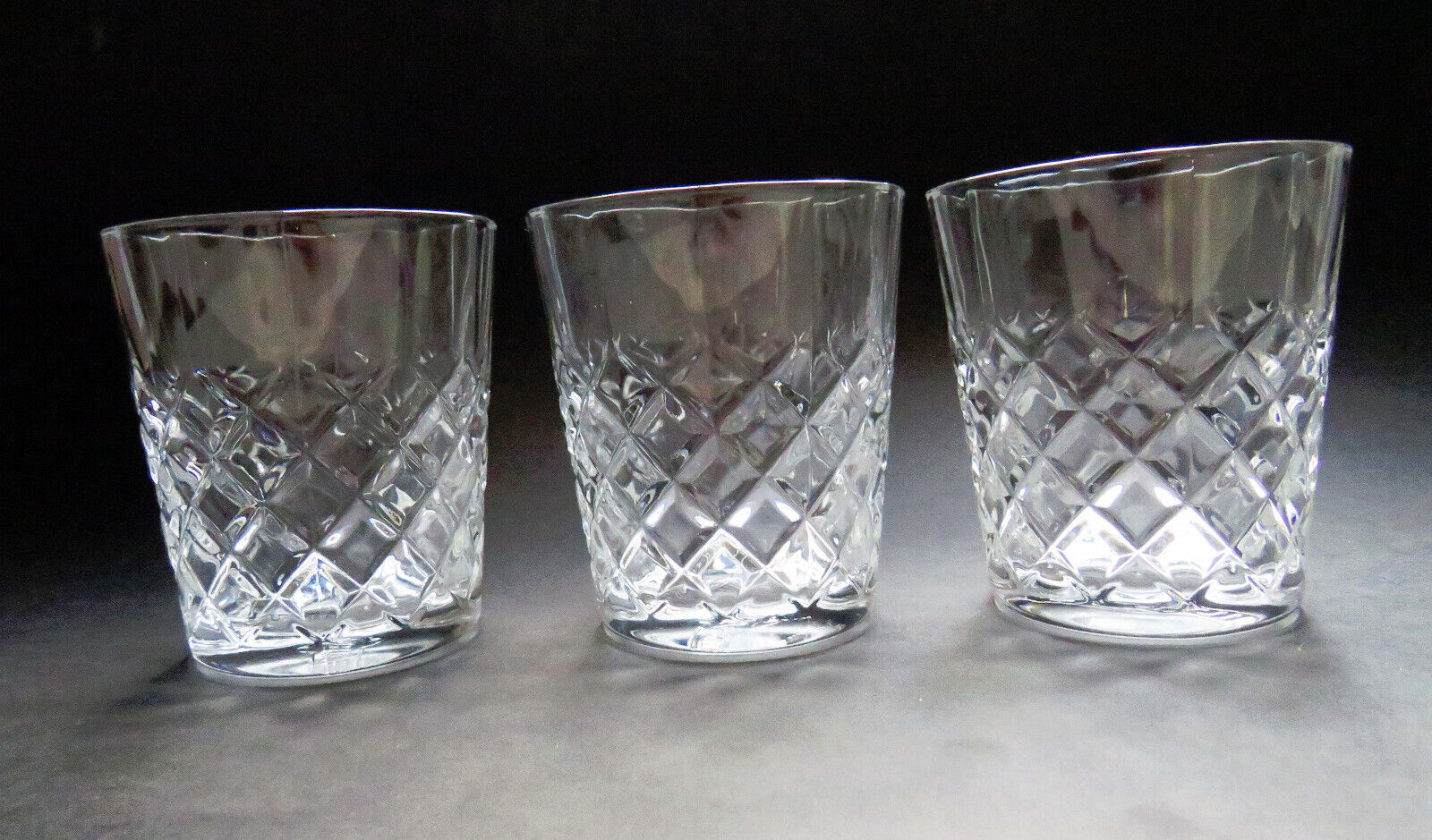 Set of 3 Drambuie Whiskey Glass Embossed Paneled Diamond Pattern Clear 3.3/8\