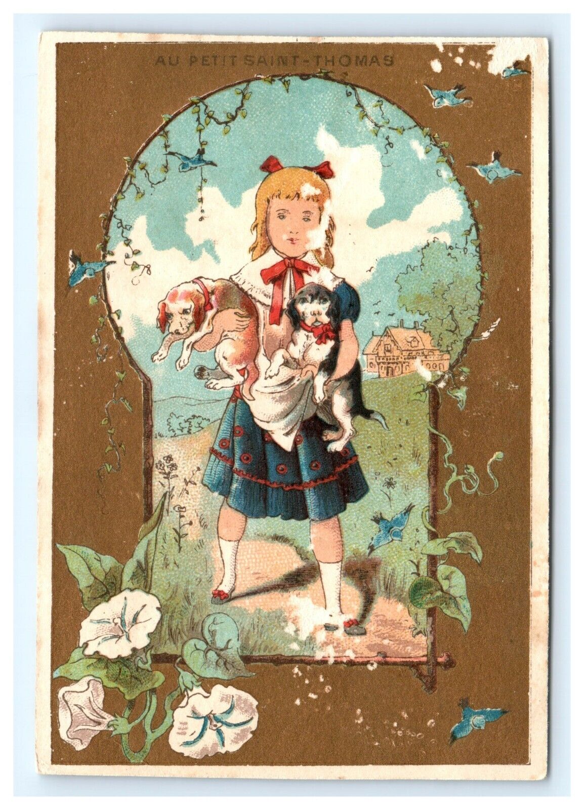 Victorian Advertising Trade Card Saint Thomas Grands Magasins Child Pets  tc1-8