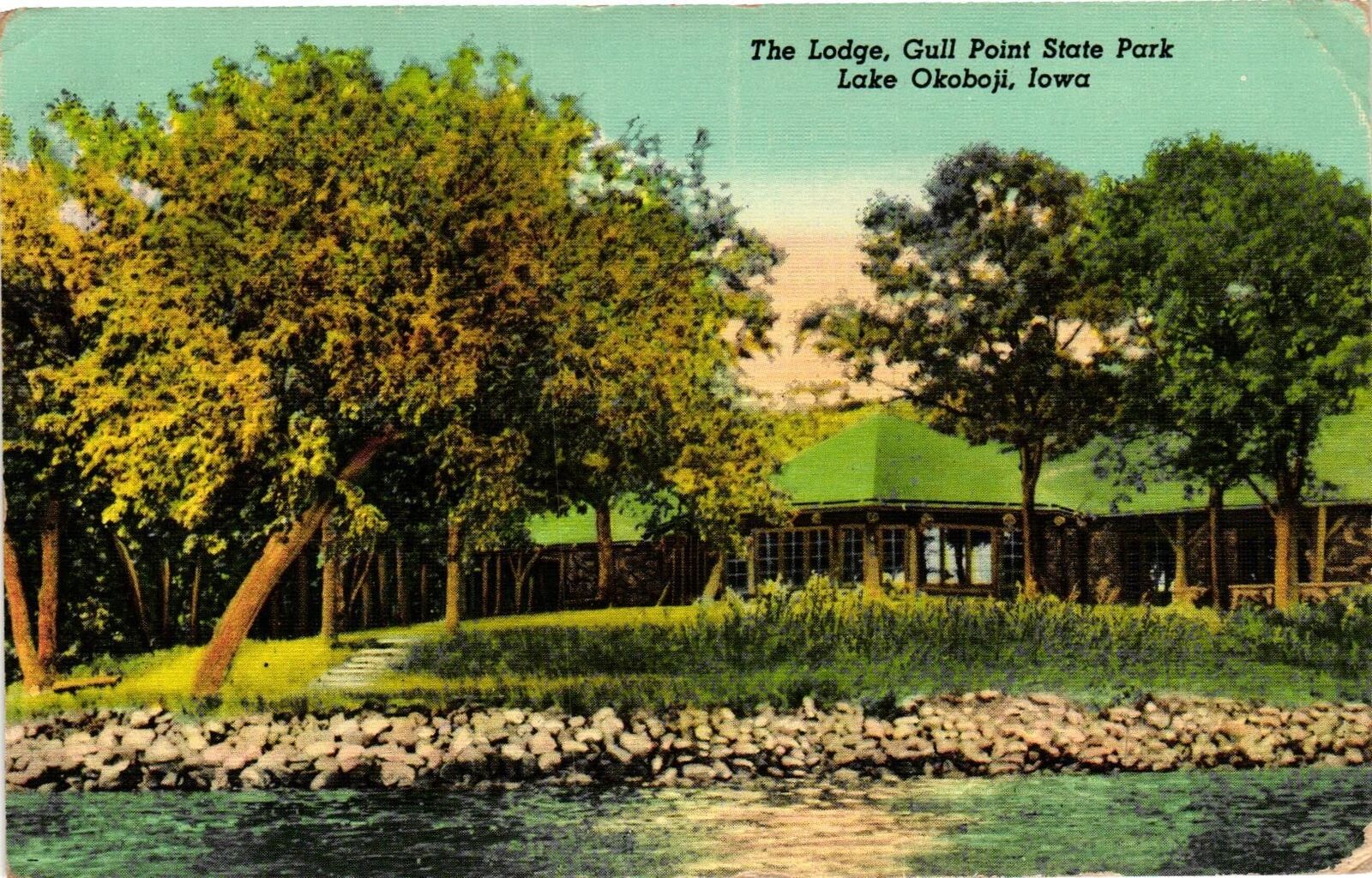 Vintage Postcard- . LODGE GULL POINT STATE PARK LAKE OKOBOJ. Posted 1910