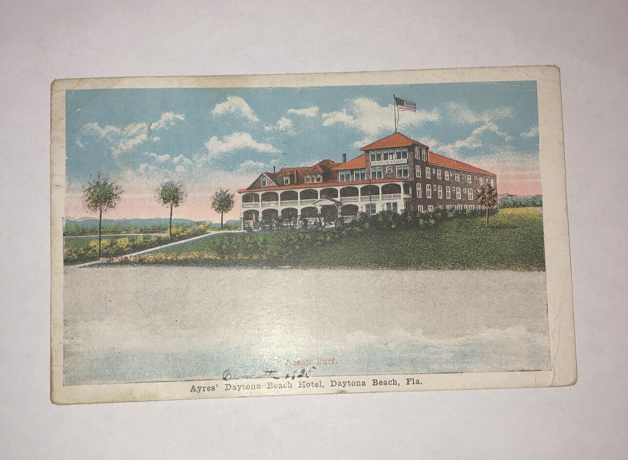 Daytona Beach Florida Ayres Daytona Beach Hotel Ocean Surf Vintage Postcard 1935