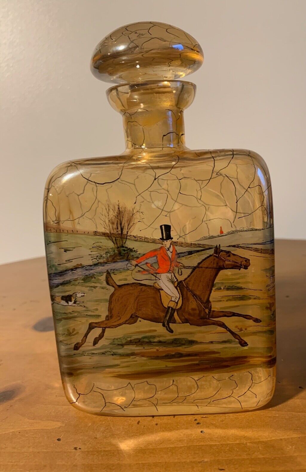 Fox Hunt Hunting Hand Painted Glass Bottle Decanter Antique?
