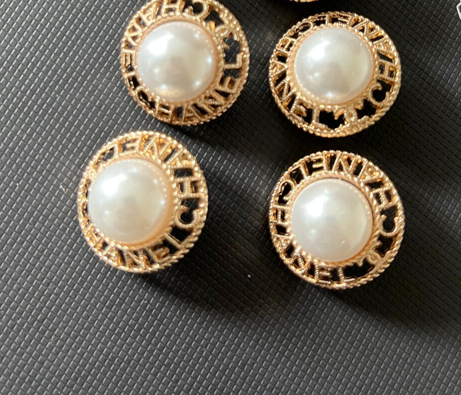 Chanel Vintage Gold Tone and Pearl 24MM Logo BUTTONS Set of 4