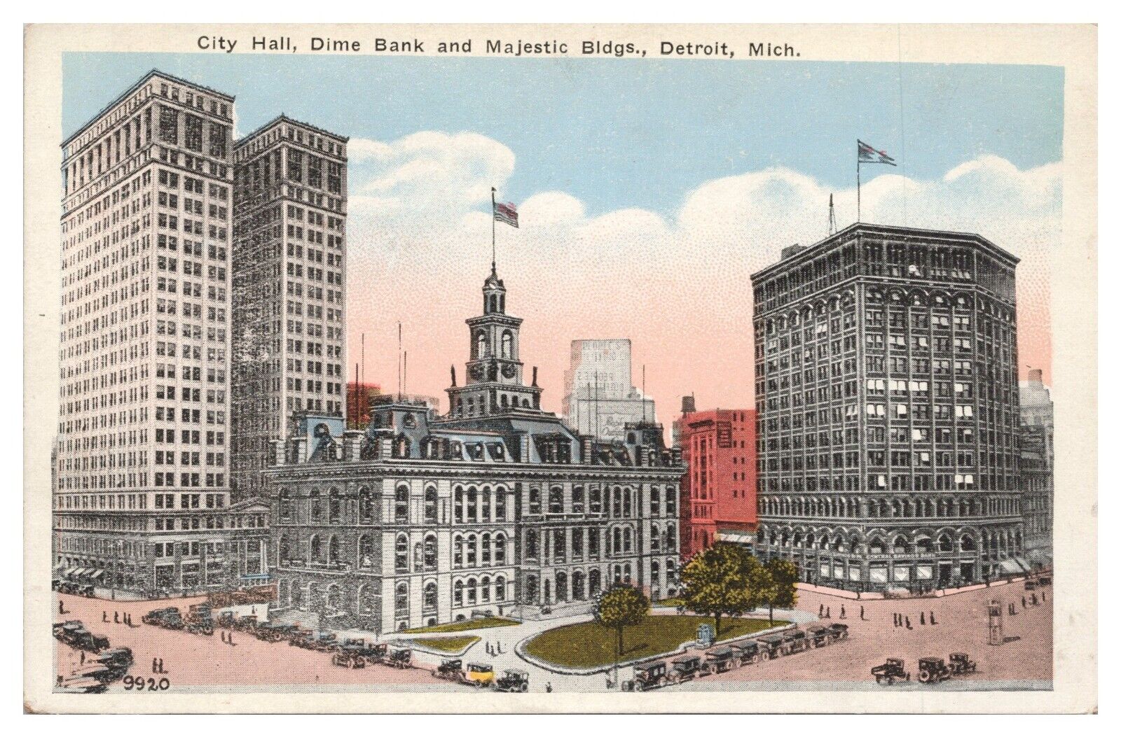 Vintage Detroit Michigan Postcard City Hall Dime Bank and Majestic Bldgs Unp.