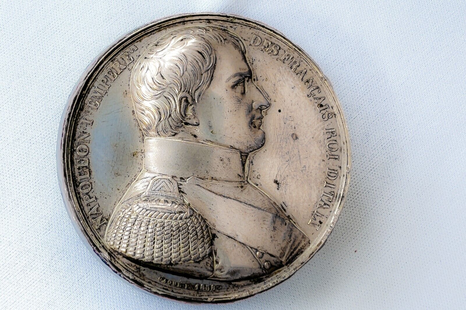 1838 France Emperor Napoleon Silver Bronze Medal Wood & Metal Box Waterloo War