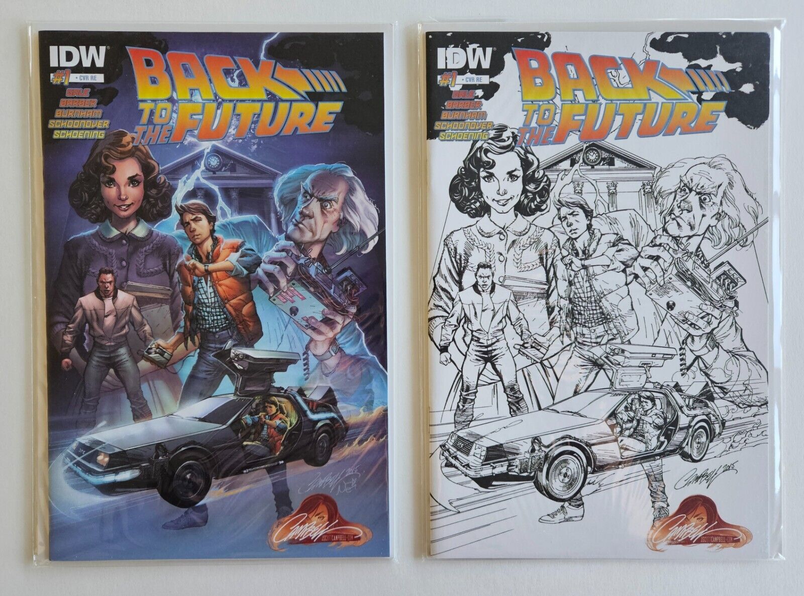 IDW Back to the Future 1 J Scott Campbell 2 Cover Set Color & Black White CVR RE