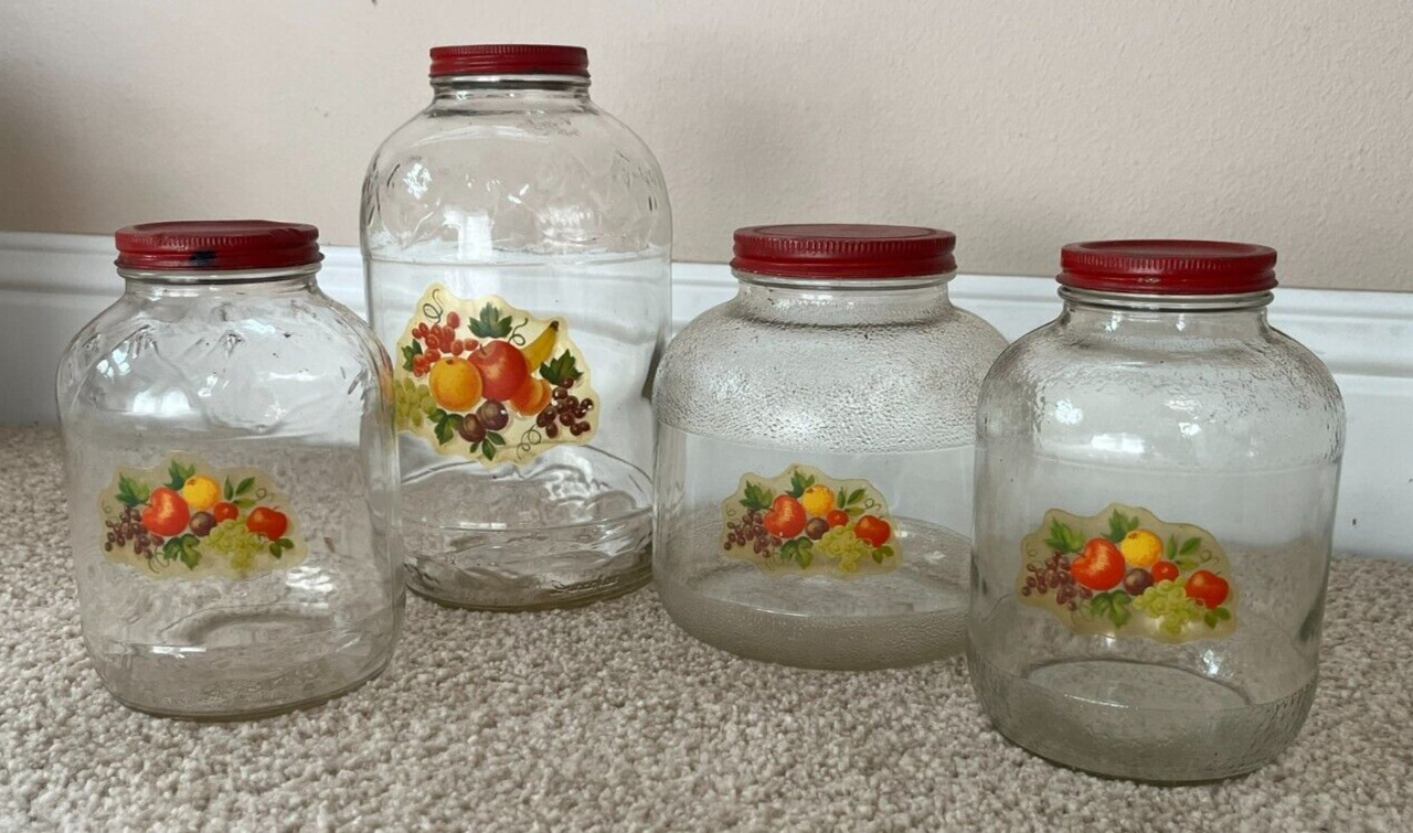 Vintage 1950's Glass Fruit Jar Canister Set of 4 Farmhouse
