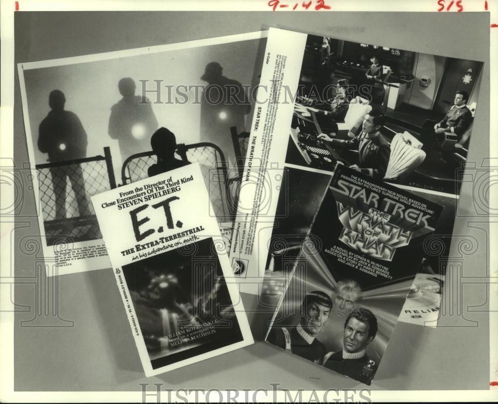 1983 Press Photo Scenes From E.T. & Star Trek: The Wrath of Khan & Novel Spinoff