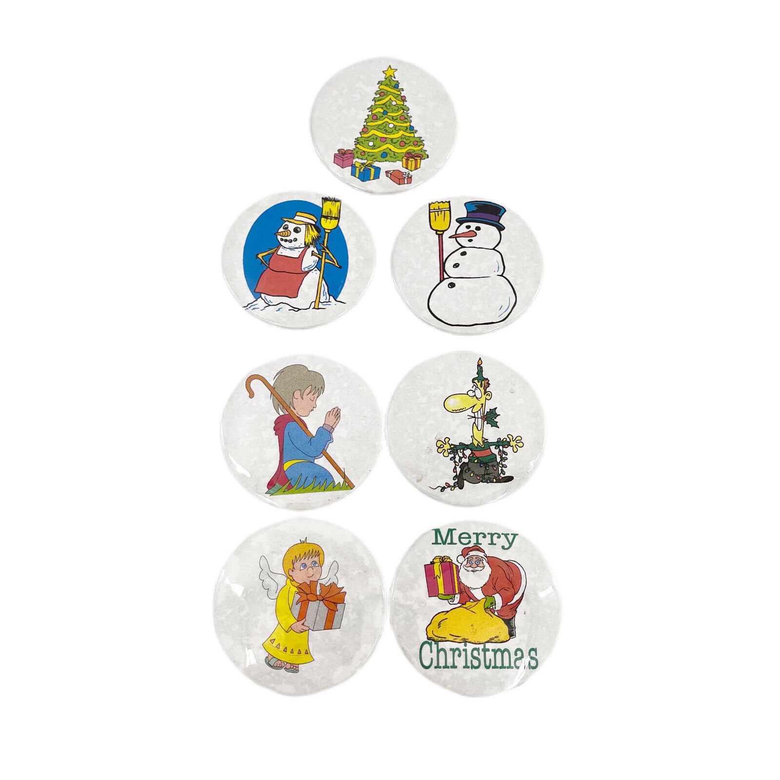 7X Vintage Christmas Pinback Button Magnets Collection Holiday Decor Buttons