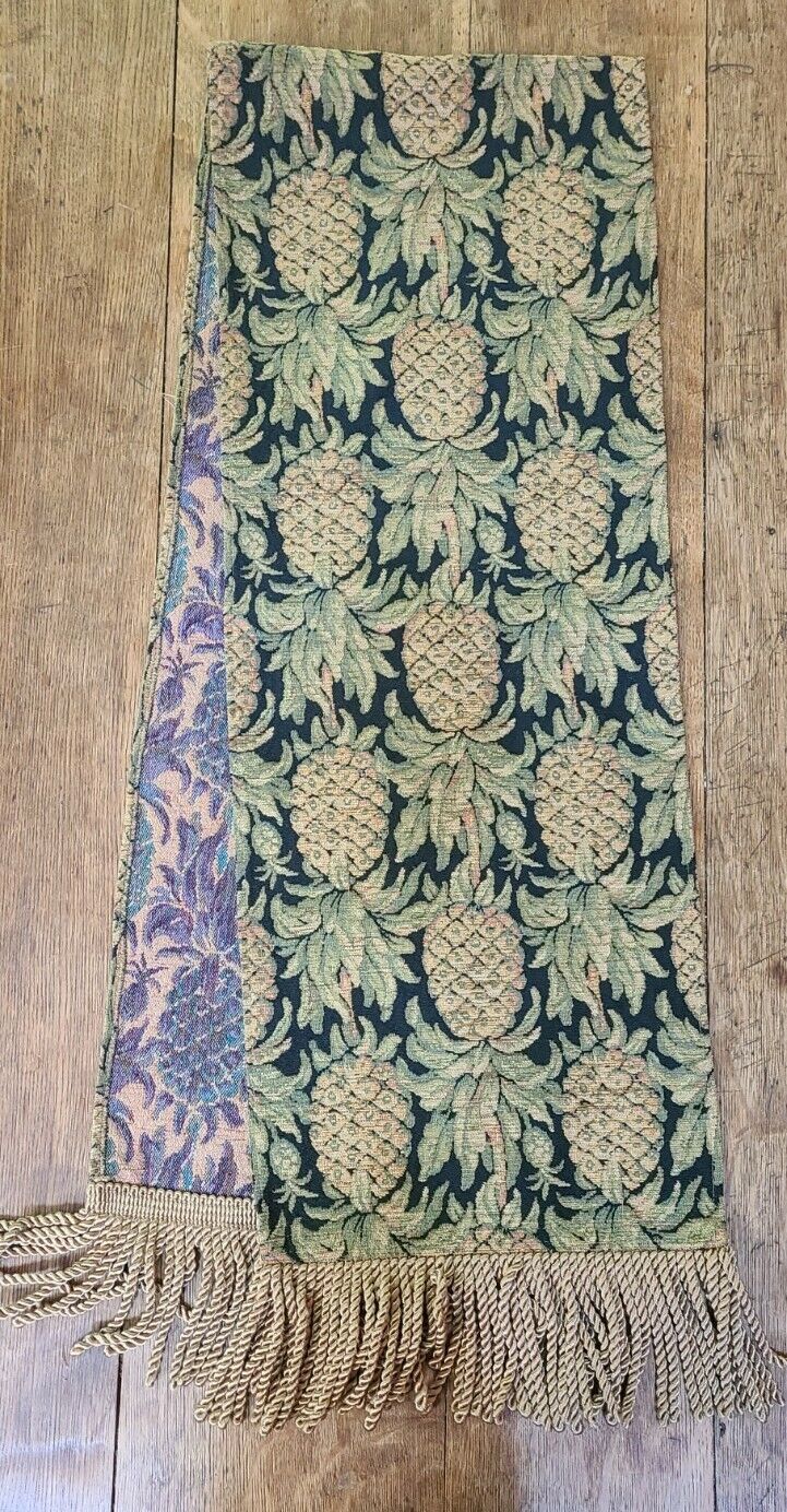 Pineapple Woven Tapestry Table Runner Holiday Home Table Decor W/ Fringe