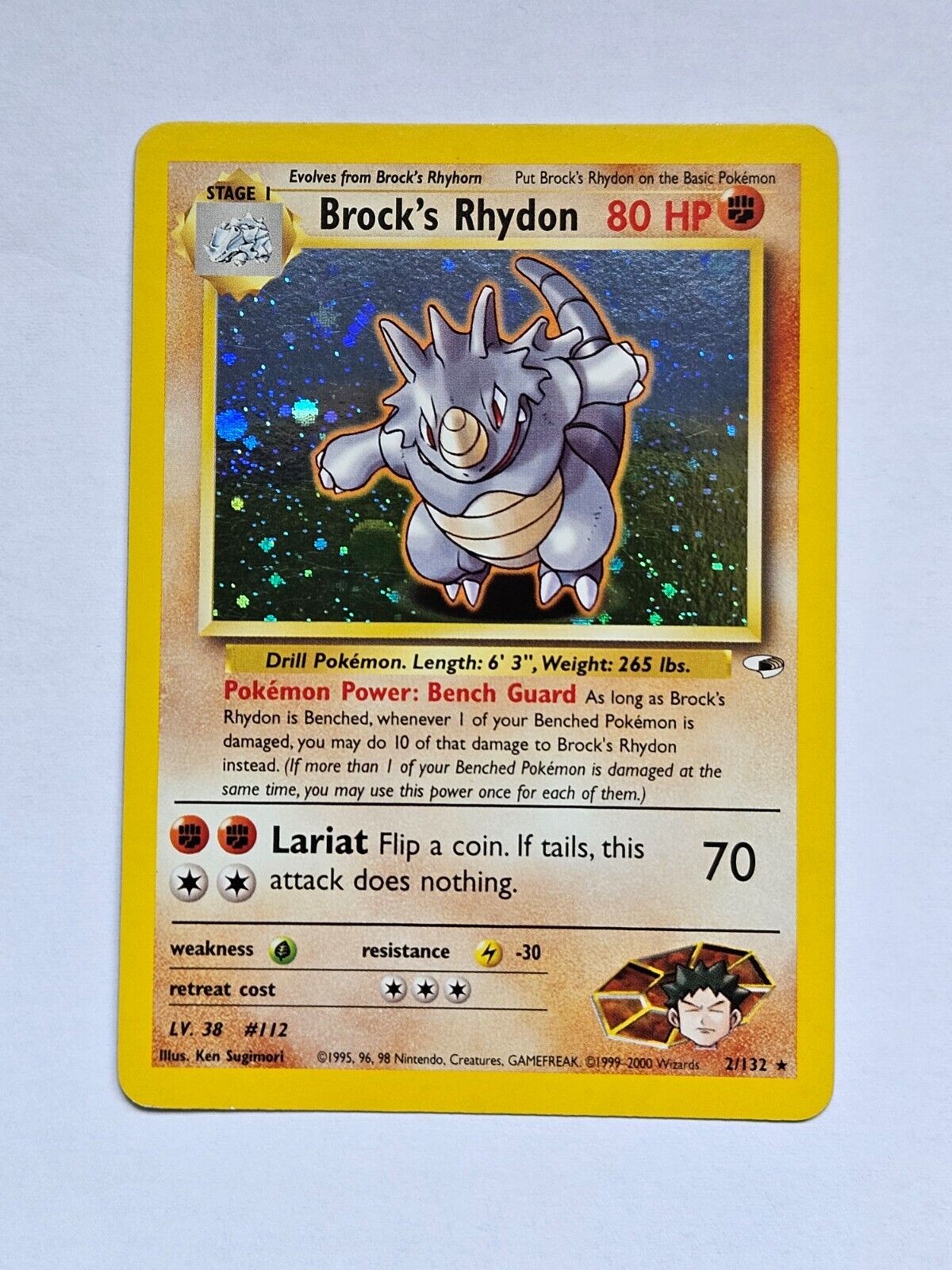 Brock\'s Rhydon 2/132 Gym Heroes Rare Holo Pokemon Card WOTC 2000 - EX/Near Mint