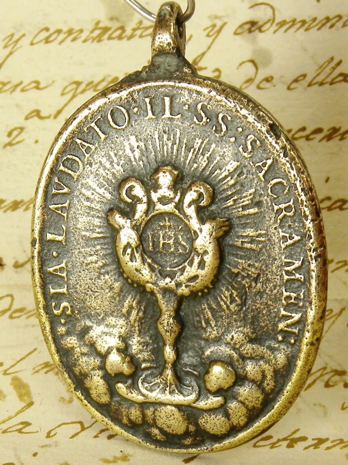 Antique 18th Century Blessed Sacrament Jesus Immaculate Conception Angels Medal