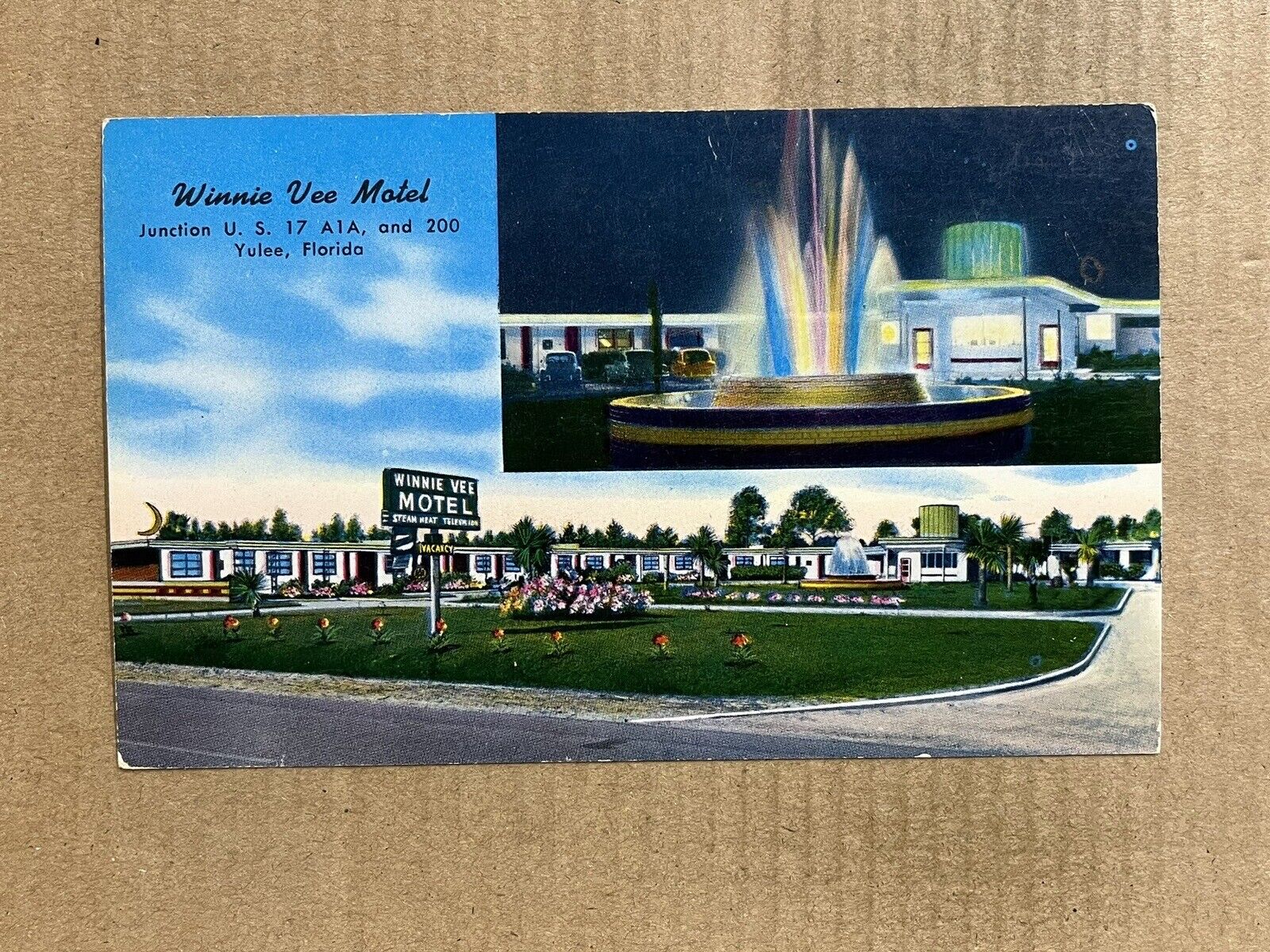 Postcard Yulee FL Florida Winnie Vee Motel Fountain Vintage Roadside PC