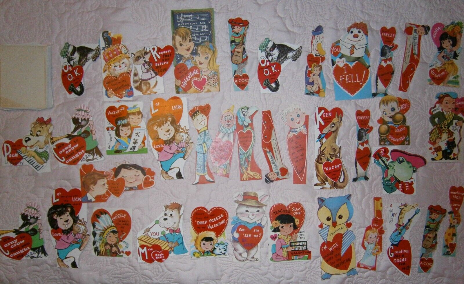 Vintage 1960\'s child\'s Valentines 39 unused & 1 used with envelopes