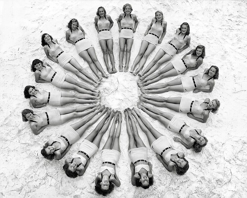 Vintage Swim Party 1940s Bathing Suit Beach Girls in a Circle Fun Photo Wall Art